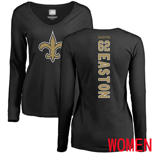New Orleans Saints Black Women Nick Easton Backer Slim Fit NFL Football #62 Long Sleeve T Shirt->women nfl jersey->Women Jersey